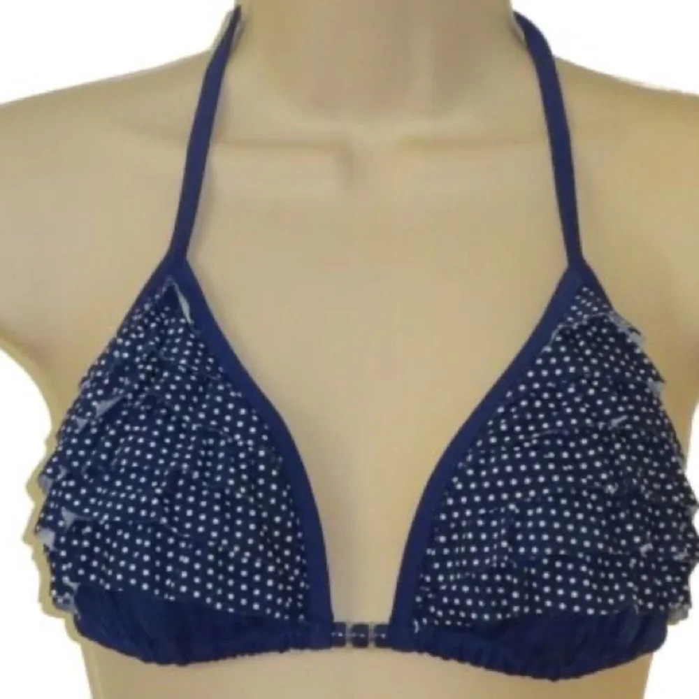 NWT Marie meili Navy Blue Ruffled Bikini Top